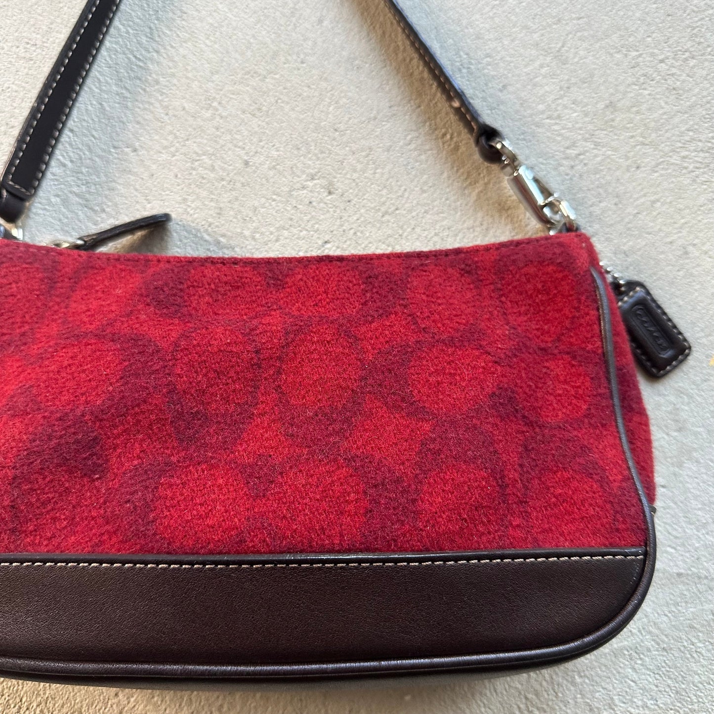 Authentic Vintage Coach Demi Red Wool Shoulder Bag