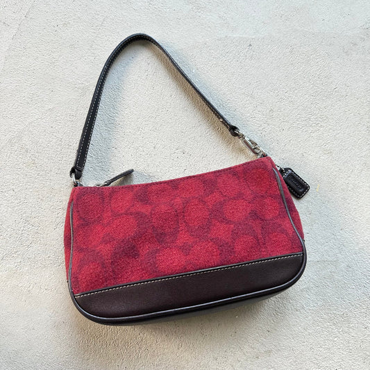 Authentic Vintage Coach Demi Red Wool Shoulder Bag