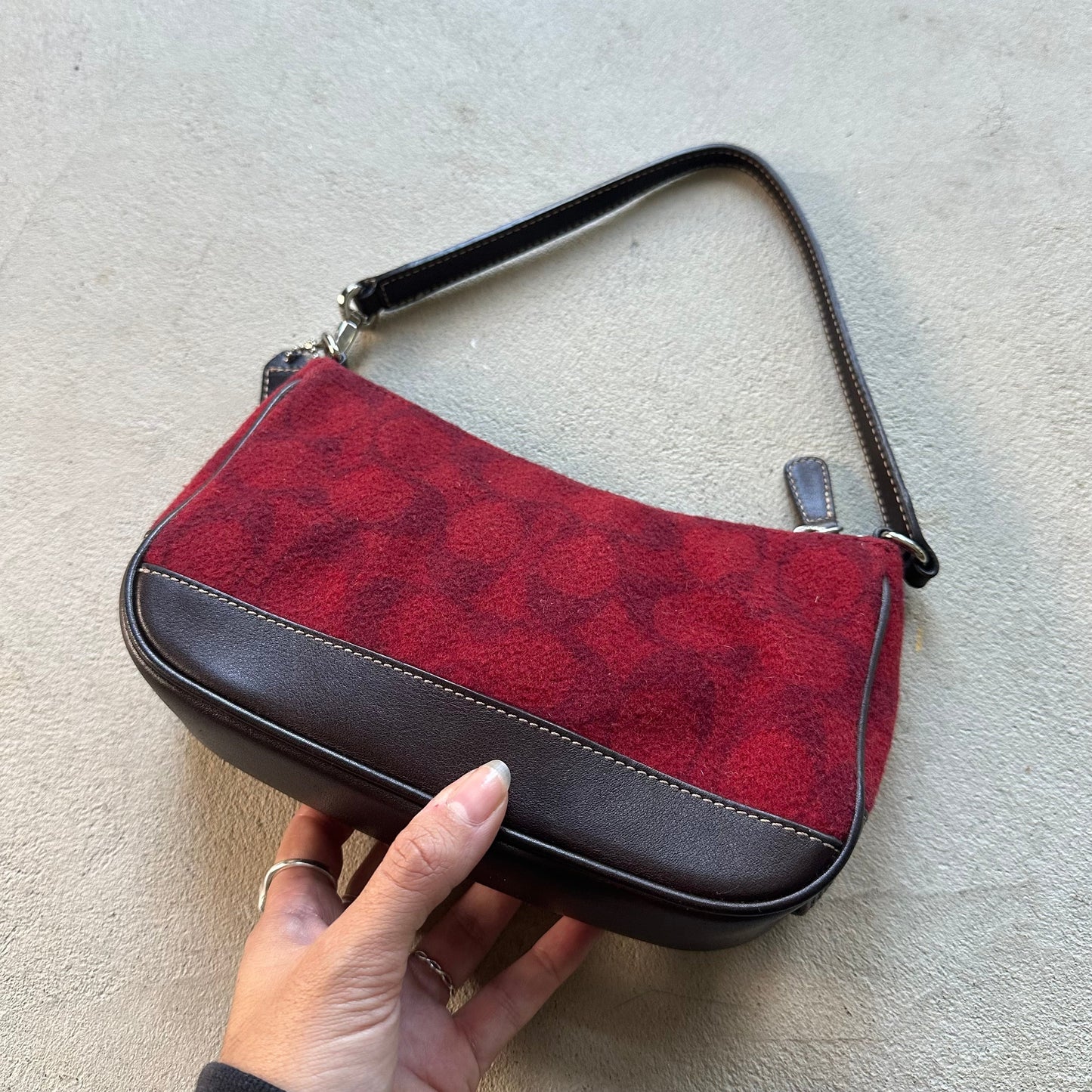 Authentic Vintage Coach Demi Red Wool Shoulder Bag