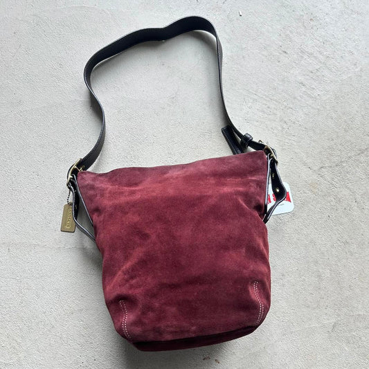 Authentic Vintage Coach Red Suede Shoulder Bag