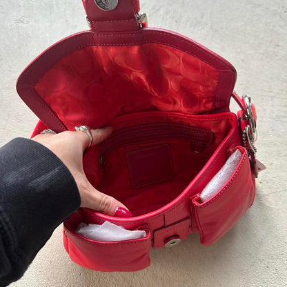 Authentic Vintage Y2K Coach Red Mini Leather Square Soho Shoulder Bag